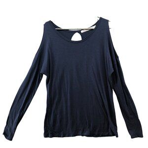 Michael Stars Cold Shoulder Long Sleeve T Shirt Womens OS Navy Blue Modal Supima